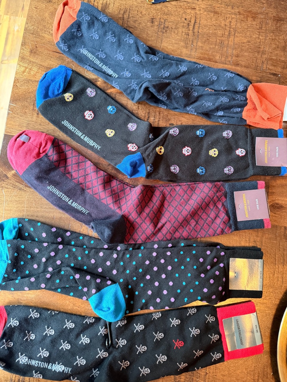 Johnston & Murphy Black Patterned Crew Socks with Multicolor Accents